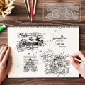 1Sheet Retro Vehicle Bicycle Architecture Transparent Clear Stamps Vintage Text Background Embossing Stamp Sheets Silicone Clear. 