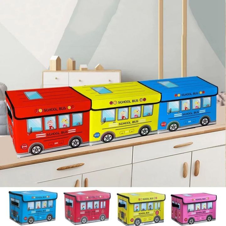 Non-Woven Cartoon School Bus Storage Box Car Pattern Toy Storage Box Dormitory
