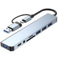 8 In 2 USB HUB With Splitter Card Reader, USB C Port, USB 3.0 / 2.0, SD/TF Splitter Card Reader, Docking Station. 