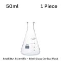 Glass Conical Flask 50ml (1–6 Pcs) – Borosilicate 3.3 Laboratory Erlenmeyer Narrow neck Flask with Graduated Markings – Durable, Heat & Chemical-Resistant Low Form Flask for Mixing, Heating, Experiments, and Storage in School, College, Professional Labs. 