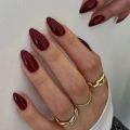 12pcs Glossy Wine Red Press On Nails - Medium Almond Long Shape Nails for Women, Easy to Apply & Durable for Daily Wear & Special Occasions, Quick Manicure, Smooth Finish. 