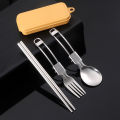 Picnic Cutlery Camping Utensil Easy Storage Foldable Design Safe And Secure Spoon Chopsticks Fork Set Stainless Steel.