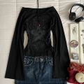 Y2K Grunge Emo Pattern Top Suitable for Autumn E-Girls Millennium Style Women's Aesthetic Gothic Printed Loose Long Sleeve T-shi. 