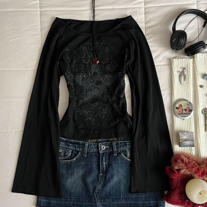 Y2K%20Grunge%20Emo%20Pattern%20Top%20Suitable%20for%20Autumn%20E-Girls%20Millennium%20Style%20Women's%20Aesthetic%20Gothic%20Printed%20Loose%20Long%20Sleeve%20T-shi%20-%20Image%202