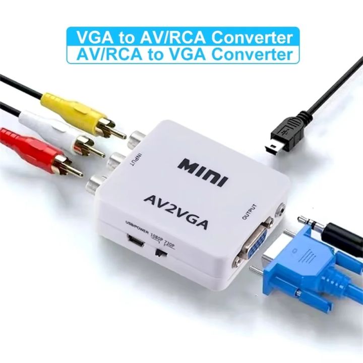VGA To AV Converter RCA AV To VGA Converter AV Adapter with 3.5mm Audio Cable for TV Box PC Computer 1080P CVBS To VGA Converter