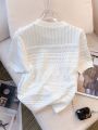 2026 New Summer Thin Hollow Out Crew Neck Pullover Sweater Versatile Short Sleeve Knitted Top For Spring & Women's Clothing.