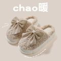 Luxury Winter Fluffy Bow Home Slippers for Women | Cloud Sole Indoor Shoe | Super Soft & Warm | Imported from China.