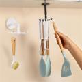 1Pc 360° Rotating Kitchen Hooks - Self-Adhesive 6-Hook Rack for Wall & Door - Handbags, Clothes, Ties Organizer. 