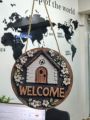 8 Inch Round Welcome Door Sign - 2D Flat House & Floral Design Hanging Wall Decor for Home Entryway. 