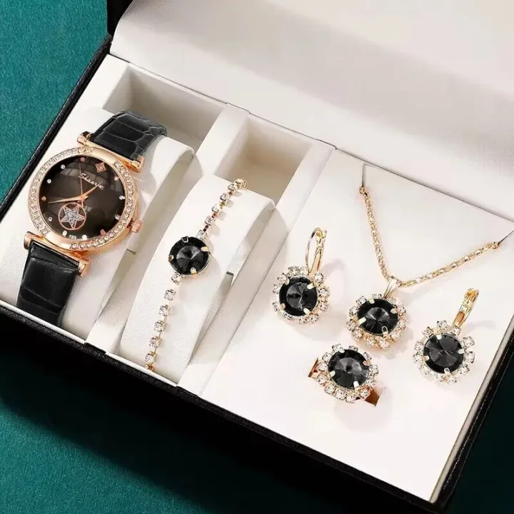 6PCS%20Set%20Green%20Luxury%20Quartz%20Watch%20Women%20Ring%20Necklace%20Earring%20Rhinestone%20Fashion%20Wristwatch%20Casual%20Ladies%20Bracelet%20Watches%20-%20Image%206