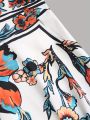 Summer Holiday Flower Leaf Printing Plus Size Dress Trumpet A-Shaped Sling Mini Dress. 