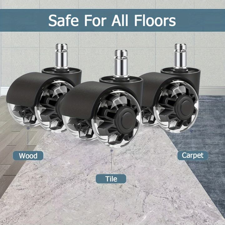 5pcs%202"%20Heavy%20Duty%20Gray%20PU%20Silent%20Swivel%20Stem%20Casters,%20Smooth%20&%20Durable%20Wheels%20for%20Office%20Chairs,%20Gaming%20Chairs%20-%20Image%203