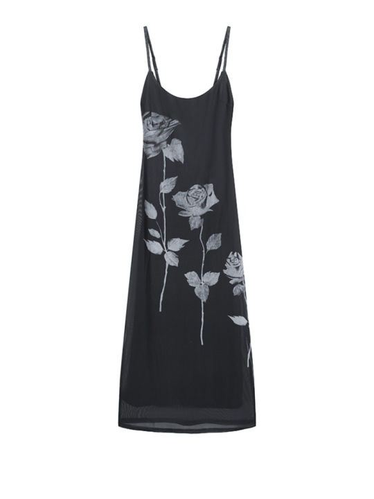 2026%20Spring%20Summer%20New%20Women's%20Design%20Sense%20Stretch%20Mesh%20Rose%20Print%20Bodycon%20Cami%20Dress%20Korean-style%20Bodycon%20Maxi%20Dresses%20-%20Image%205