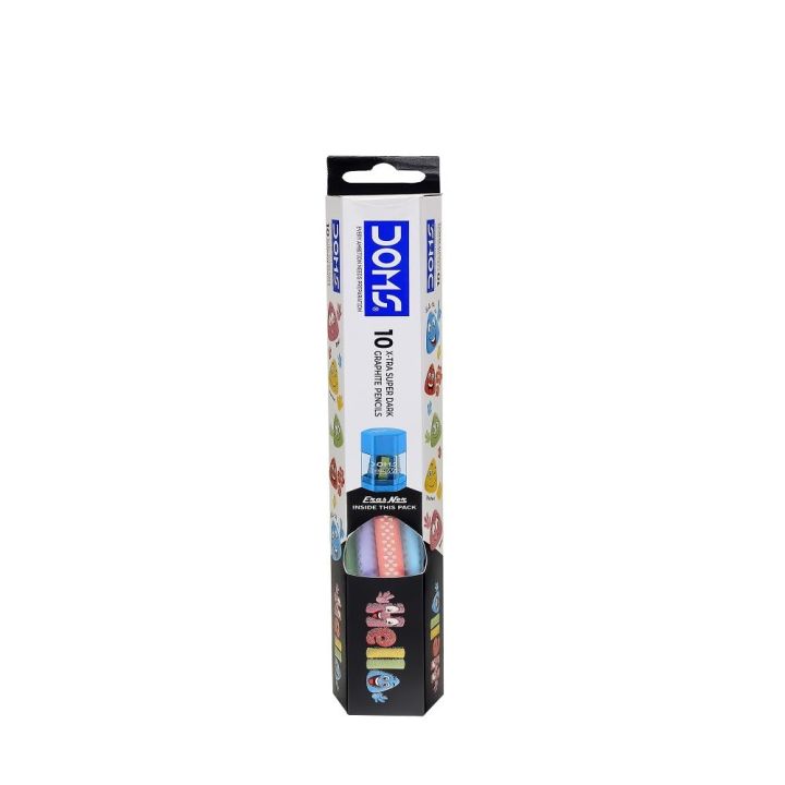 Doms Hello X-Tra Dark Pencil -10 Pcs with Free Erasner (Erase + Sharp)