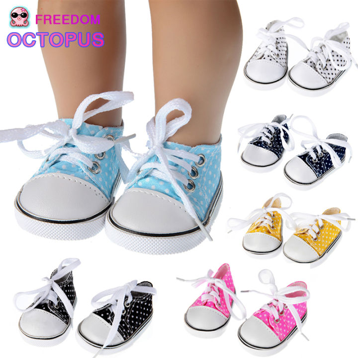 7 cm Canvas Denim Sneakers New Born Baby Shoes Handmade Lace-up Sneakers Shoes For 18 Inches American 43 cm Baby Dolls