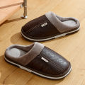 Men's Big Size Winter slippers Indoor Pu Leather Home Fluffy Casual Slides Men Bedroom Comfy Shoes Houseshoes. 