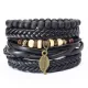 4Pcs/ Set Braided Wrap Leather Bracelets for Men Vintage Life Tree Rudder Charm Wood Beads Ethnic Tribal Wristband Rope Bracelet. 