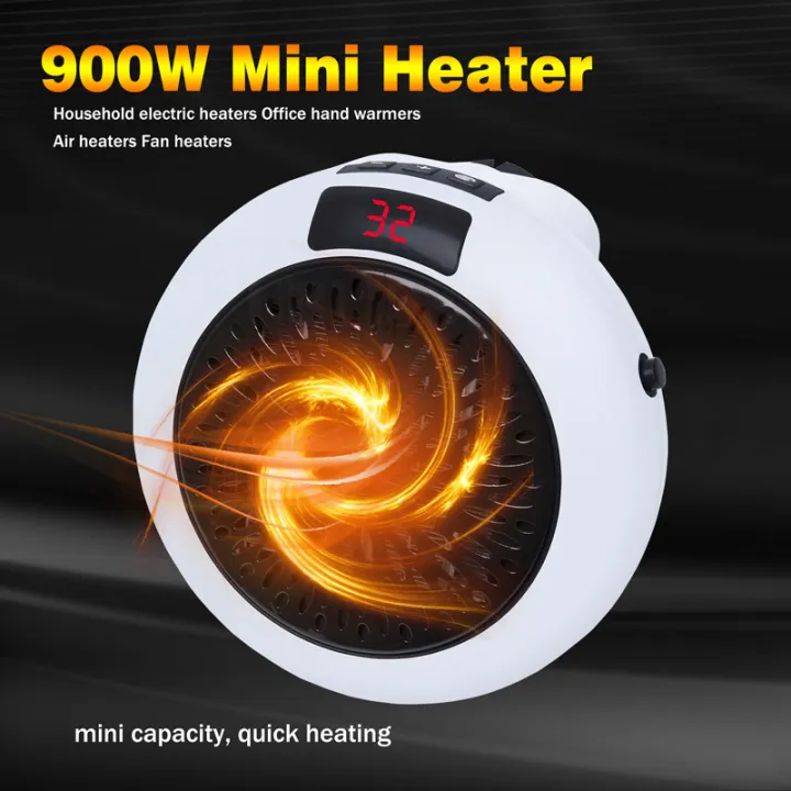 Electric Space Heater Mini Portable Wall Mount Home Office Desktop Warm Air Heater Warmer Fan Silent Remote Fast Heat Thermostat