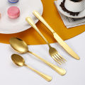 24pc Stainless steel gold cutlery set knife fork spoon steak knife fork dessert fork spoon retro suitable for restaurant kitchen.
