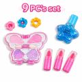 Kids Makeup Toy Set 9 Pcs – Princess Pretend Play Cosmetic Kit for Girls – Butterfly Compact, Lipsticks & Perfume Bottle – Safe Children Beauty Play Set. 