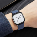 simple square dial PU leather quartz men business watch. 