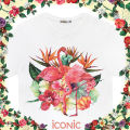 Iconic Fleming T-SHIRT #5666 Flamingo floral print T-shirt women's clothing women's T shirt men T-shirt fashion T shirt White. 