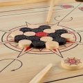 Carrom Board Game - Wooden Strike and Pocket Game Set with Group of Black and Beige Coins, 2 Red Queen Coins, Striker Coin, and Cue Sticks by Hey Play. 