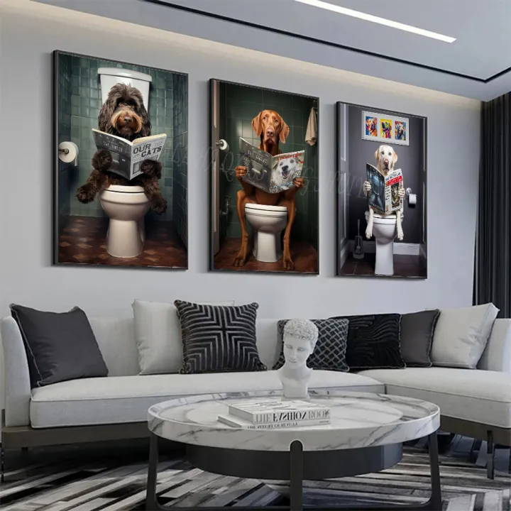 Funny Animal Highland Cow Monkey Dog Raccoon On The Toil Poster HD Posters Home Room Bar Cafe Decor Art Wall Painting Picture