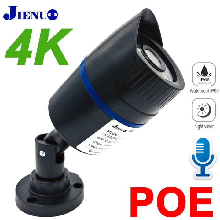 JIENUO 4K Poe Camera Outdoor Onvif Waterproof IP Security Night Vision Video Audio 4MP 5MP 8MP Bullet HD Home Cam Surveillance