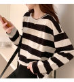 Tzy new long-sleeved T-shirt. cute striped design, comfortable to wear, soft texture, fashion clothes, black/green, black, round neck design.. 