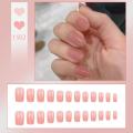 Naiis 24 PCs fake nails with giue short/iong fake nails RT LCE Camellia transparent powder Pearl nail. 