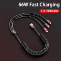 3 in 1 66W 6A Fast Charging USB Type C Cable Micro USB Cable for iPhone Charging Cable for Samsung Xiaomi Charger Cable. 