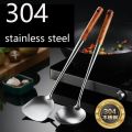 304 Stainless Steel Spatula Spoon With Wooden Handle Lengthened Cooking Spoon Anti-Scalding Cooking Shovel Kitchenware. 