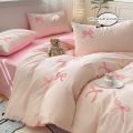 3 Piece Sheet Set pink bowknot embroidery Quilt Set , comfortable embroidery Bedding Set Bedspread for All Season.