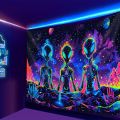 VIKAMA Alien Tapestry Blue-Eyed Alien Psychedelic Starry Sky Bedroom Party Sci-Fi Decorative Art Wall Background. 