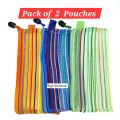 Net Lining Zipper Pouches (2 Pcs Multicolour) - Geometry Pouch - Makeup Pouch - Pencil Pouch - Storage Pouch - Portable Pouch - For Students, Kids, Girls, Boys & Women. 