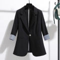 Women Solid Blazers Coat Fashion Slim Suits  Female Casual Three-Quarter Sleeve Chic Tops Thin Office Lady Blazer Spring Summer. 