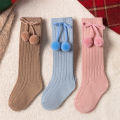 3Pairs/Lot Baby Ball Knee High Socks Soft Cotton Kids Girls Cute Stripe Solid Sock Spanish Children Long Socken For 0-8Years. 
