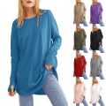 Women's Tops Long Sleeve Shirts for Women Loose Fashion Solid Color Stitching Round Neck Long Sleeved Drop Shoulders Sweater Top. 