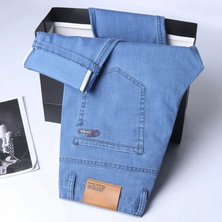 New%20Ice%20Silk%20Thin%20Denim%20Jeans%20for%20Men%20Blue%20Straight%20Stretch%20Cotton%20Denim%20Pant%20Business%20Casual%20Lightweight%20Trousers%20Spring%20Summer%20-%20Image%205