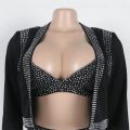 Sparkly Diamonds 3 Piece Short Sets Woman Outfits Rhinestones Luxury Birthday Cropped Jacket Top and Bra and Shorts Set Clubwear. 