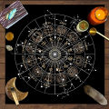 VIKAMA Astrology Ceremony Tablecloth Black on White Zodiac Waterproof Stain Resistant Meditation Divination Energy Healing. 