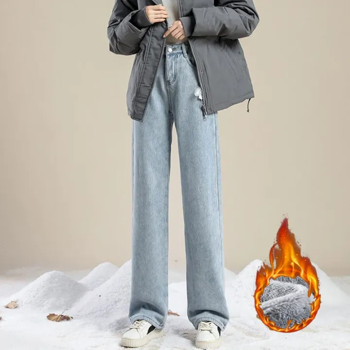 Winter%20Girls%20Plush%20Thermal%20High%20Waist%20Solid%20Jeans%20Lady%20Fleece%20Snow%20Warm%20Denim%20Pants%20Women%20Baggy%20Straight%20Leg%20Daily%20Trousers%20-%20Image%202