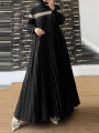ZANZEA Autumn Women Muslim Dress Turkey Abaya Elegant Long Lantern Sleeve Patchwork Sundress Pleated Vestidos Islamic Dubai Robe.