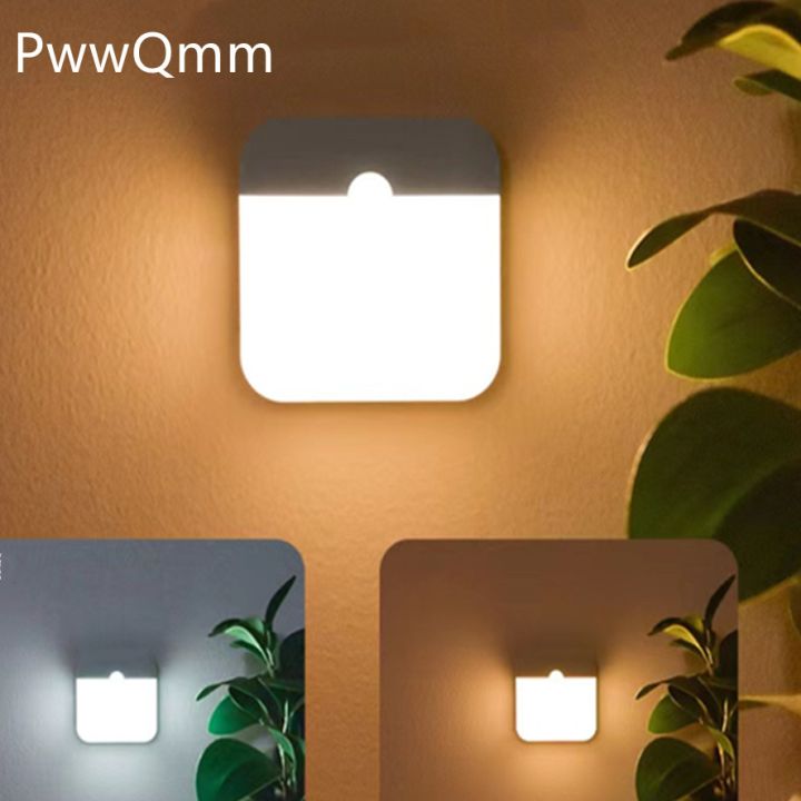 PIR Motion Sensor LED Night Light USB Rechargeable Withswitch Night Lamp for Bedroom Kitchen Cabinet Light Wireless Closet Light