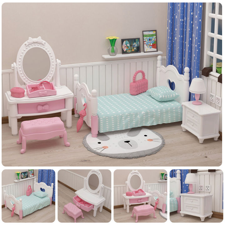 Kids Mini Furniture Bedroom Kitchen Bathroom Set Toys Mini Simulation