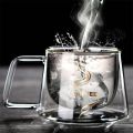 200ml Double Wall Glass Coffee Mug Transparent Heat-resistant Espresso Cup with Handle Latte Cappuccino Breakfast Tea Water Cup. 