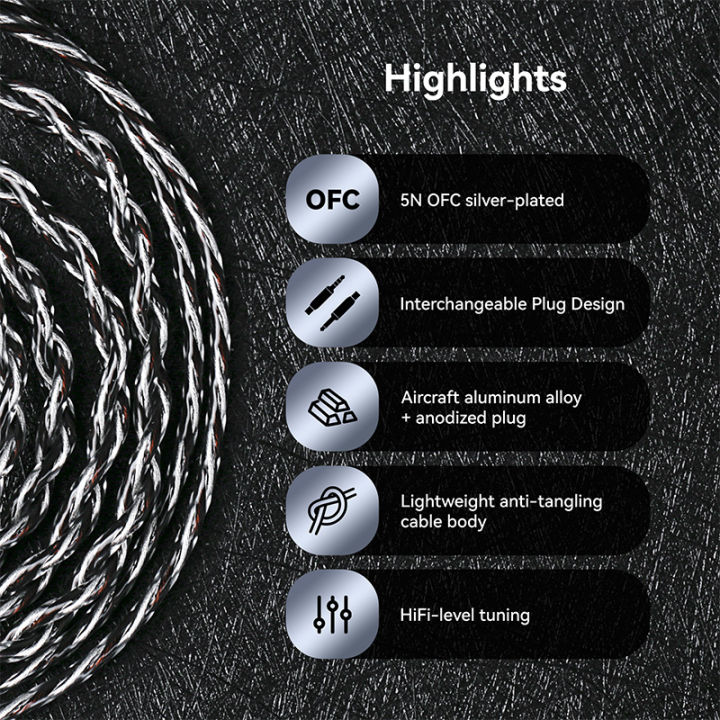 KBEAR%20P34%20Earphone%20Upgrade%20Cable%205N%202-Strands%2098-Core%20OFC%20Silver-Plated%20Interchangeable%20Plug%20Design%203.5/4.4%20for%20MK3%20-%20Image%202