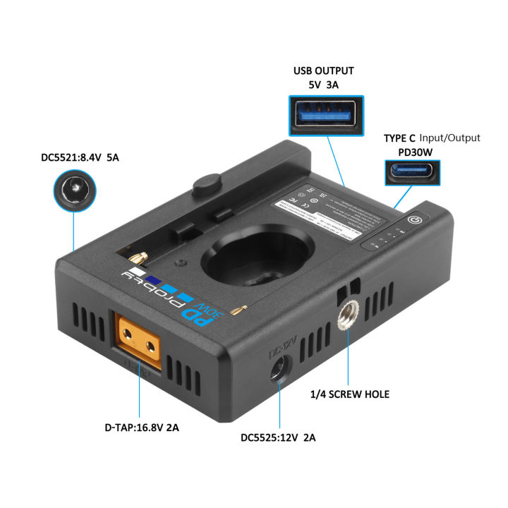 NP-F%20Battery%20Adapter%20Plate%20for%20%20NP-F%20Battery%20w%20PD30W%20Charging%20Port%2012V%208.4V%20D-TAP%20Output%20Port%20LED%20Low%20Battery%20Indicator%20-%20Image%204