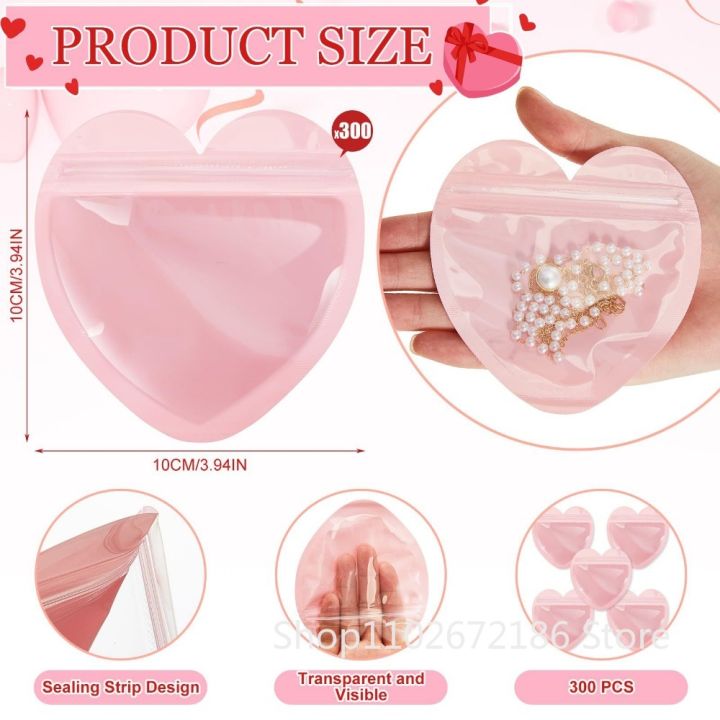 10-100%20Pcs%20Cute%20Pink%20Heart-shaped%20Self-sealed%20%20Bag,%20Party%20Valentine's%20Day%20Wedding%20%20Jewelry%20Earring%20Ring%20Storage%20Bag%20-%20Image%202